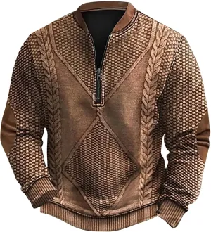 Mens Casual Sweater Like Sweatshirt Zipper Long Sleeved Hoodie Stand Collar Zip Knitted Sweaters Sweatshirts For Men