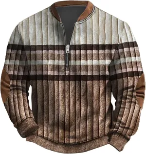 Mens Casual Sweater Like Sweatshirt Zipper Long Sleeved Hoodie Stand Collar Zip Knitted Sweaters Sweatshirts For Men