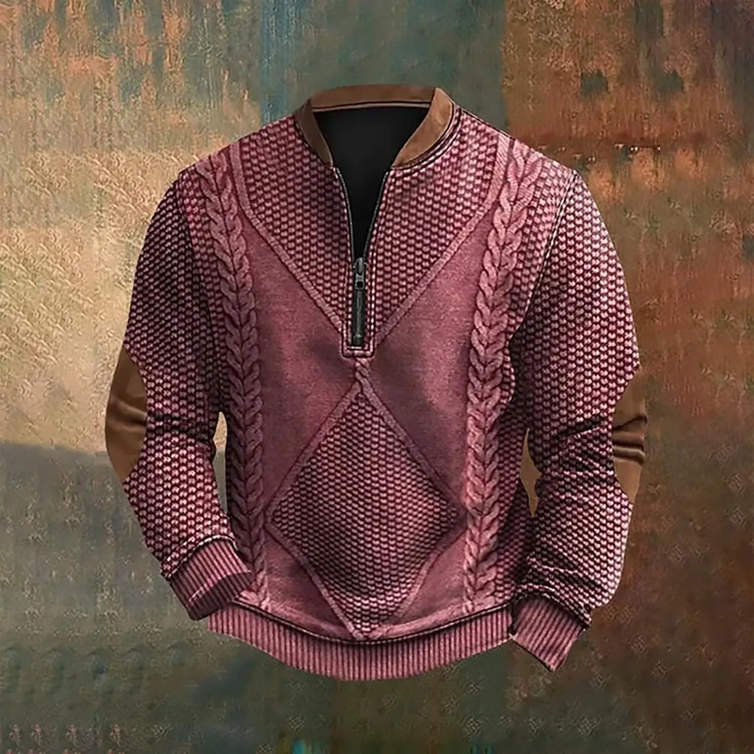 Mens Casual Sweater Like Sweatshirt Zipper Long Sleeved Hoodie Stand Collar Zip Knitted Sweaters Sweatshirts For Men