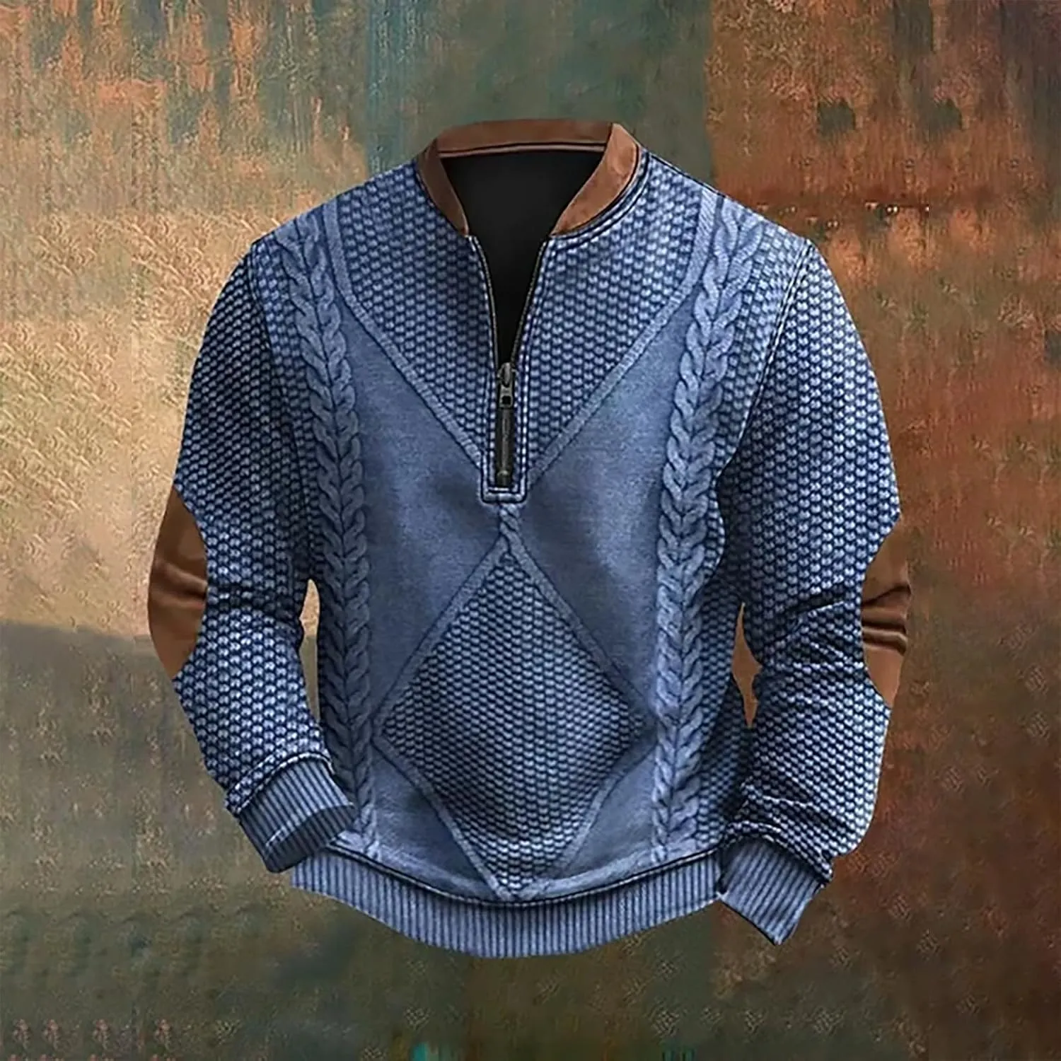 Mens Casual Sweater Like Sweatshirt Zipper Long Sleeved Hoodie Stand Collar Zip Knitted Sweaters Sweatshirts For Men