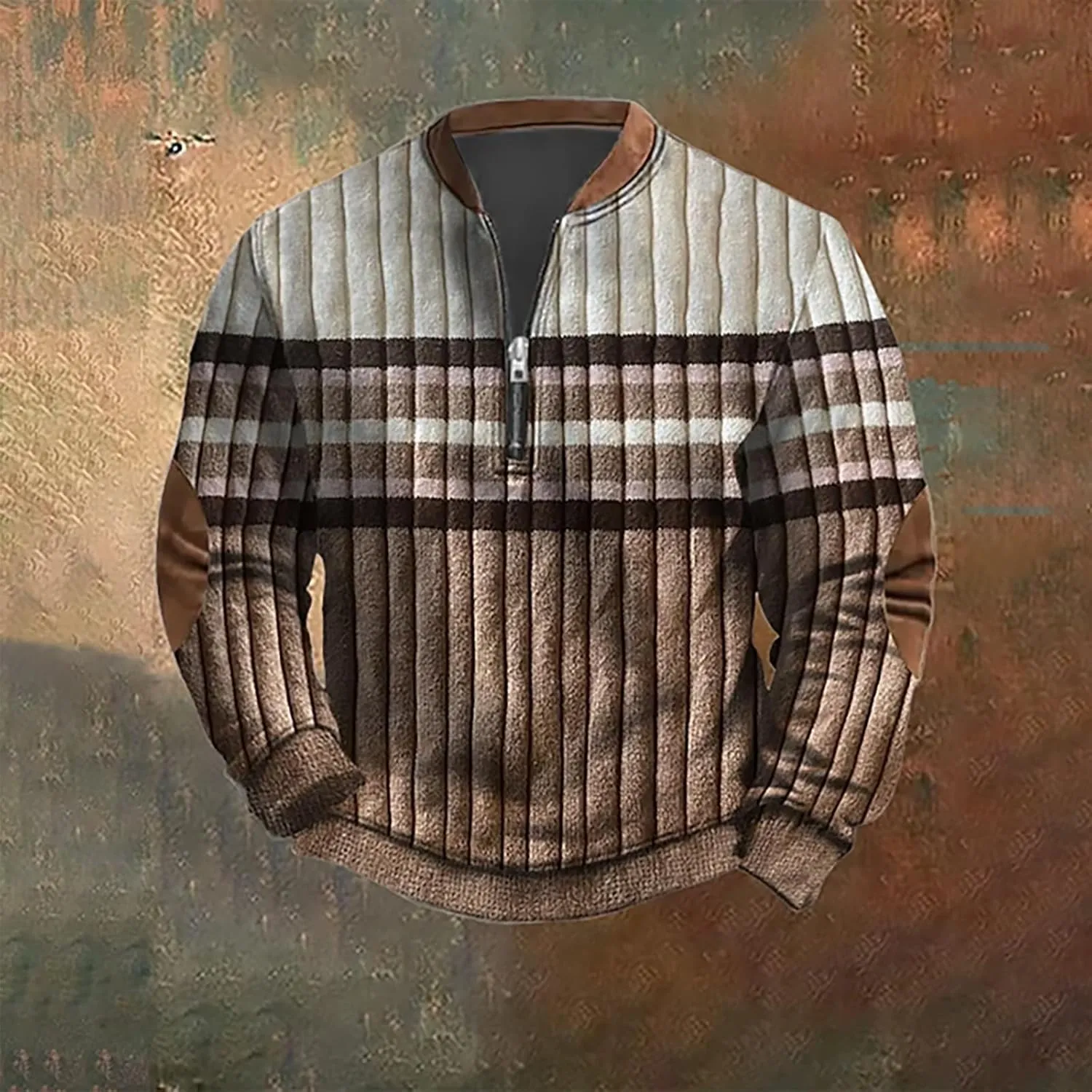 Mens Casual Sweater Like Sweatshirt Zipper Long Sleeved Hoodie Stand Collar Zip Knitted Sweaters Sweatshirts For Men
