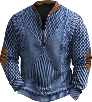 Mens Casual Sweater Like Sweatshirt Zipper Long Sleeved Hoodie Stand Collar Zip Knitted Sweaters Sweatshirts For Men