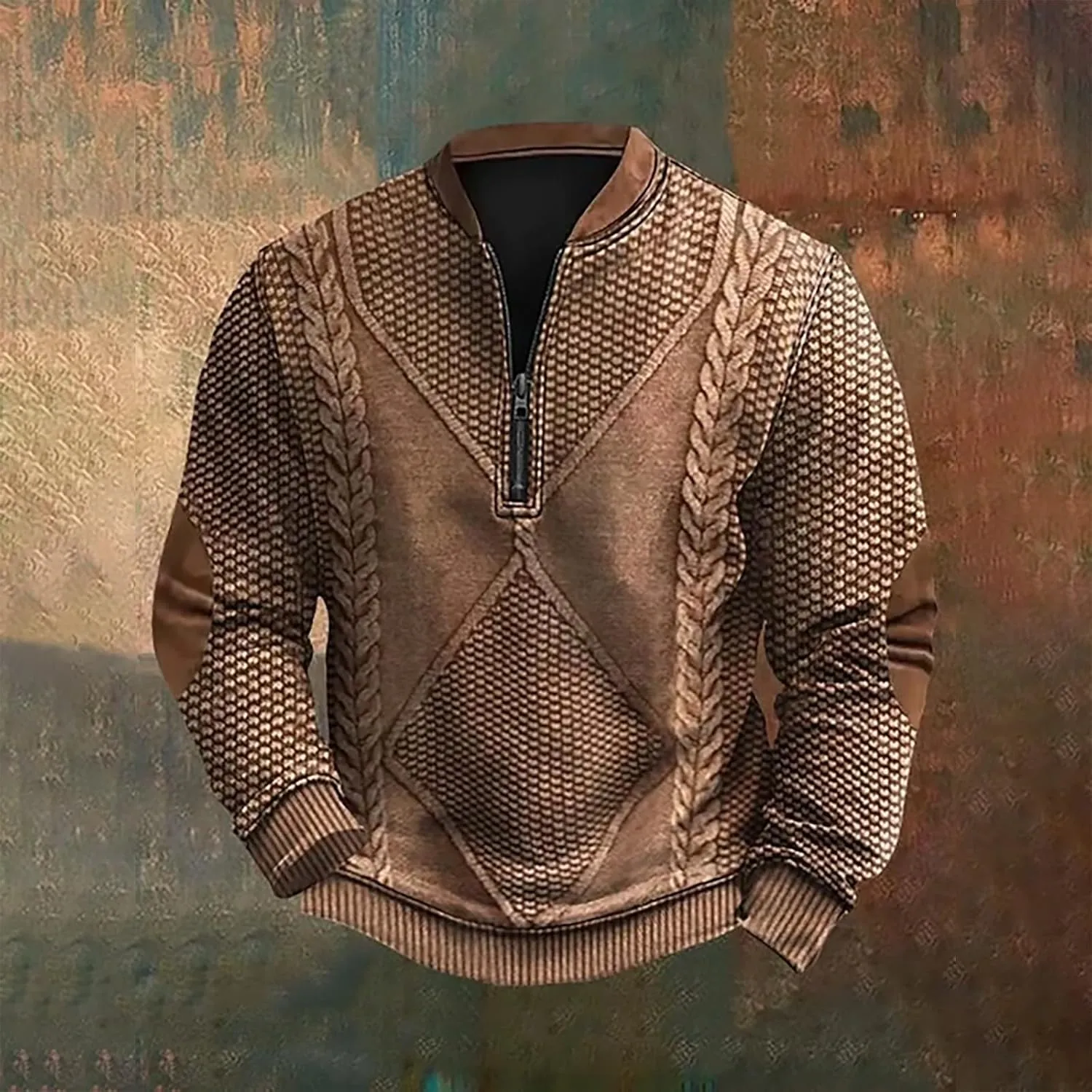 Mens Casual Sweater Like Sweatshirt Zipper Long Sleeved Hoodie Stand Collar Zip Knitted Sweaters Sweatshirts For Men