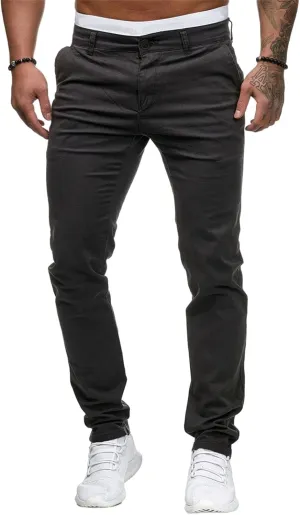Men's Chino Pants Solid Stretch Skinny Cargo Pants Straight Leg Casual Trouser Slim Fit Tapered Trousers with Pockets