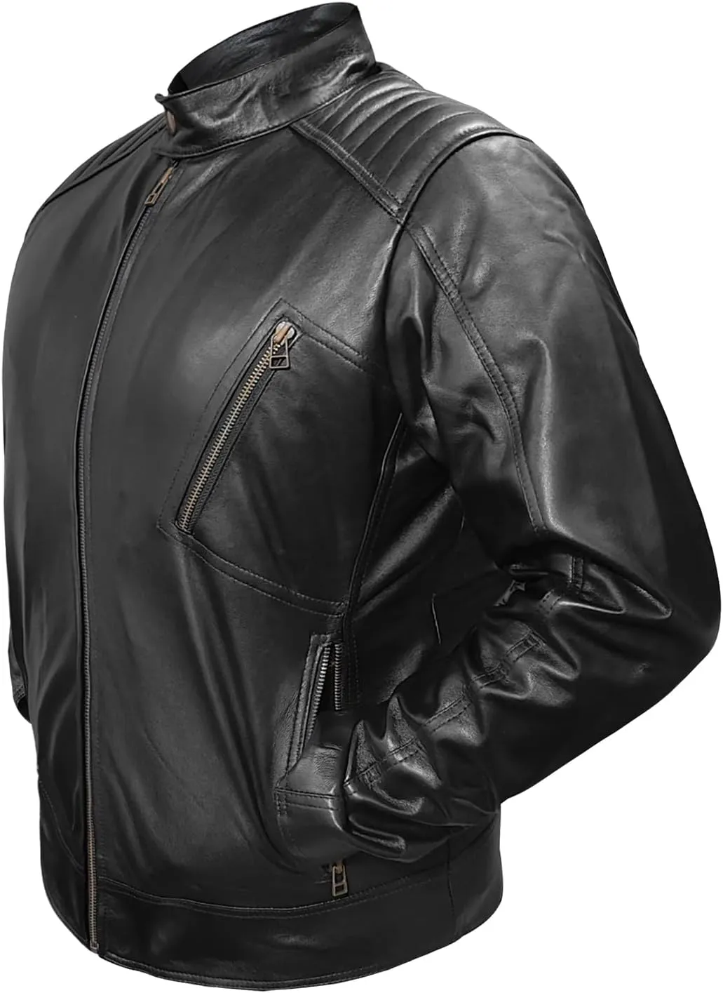 Mens Classic Biker Leather Jacket  Motorcycle Leather Jacket Mens  Lambskin Racer Black Biker Jacket