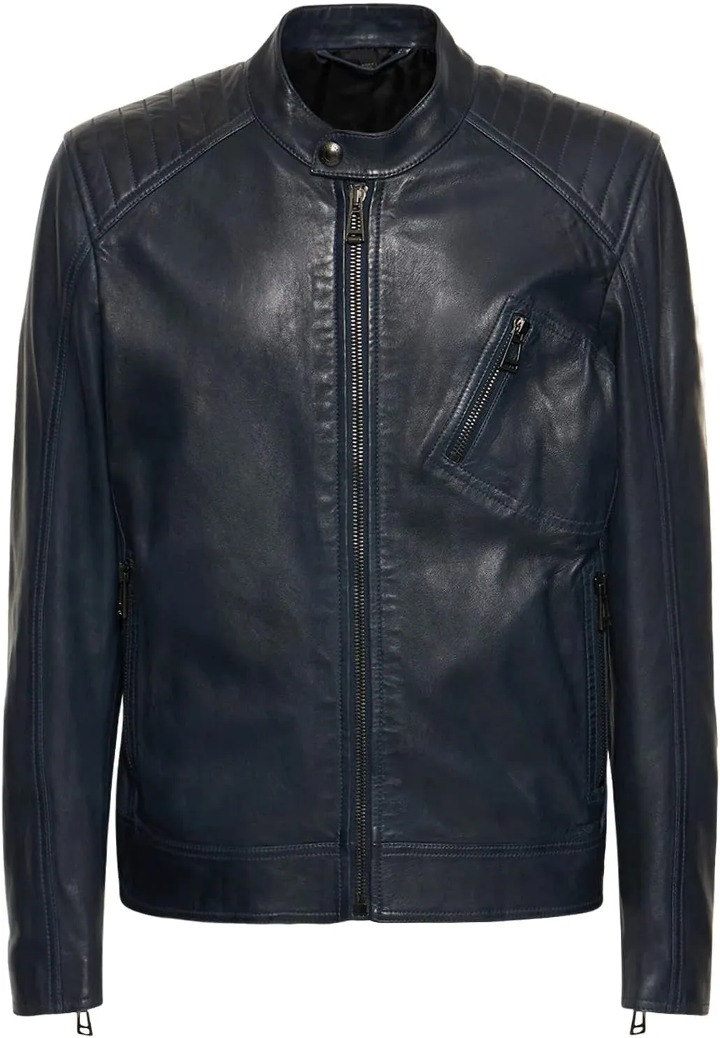 Mens Classic Biker Leather Jacket  Motorcycle Leather Jacket Mens  Lambskin Racer Black Biker Jacket