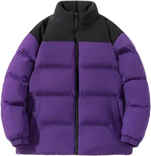 Men's Classic Splicing Stand Collar Windproof Parka Down Cotton Padded Coat Jacket