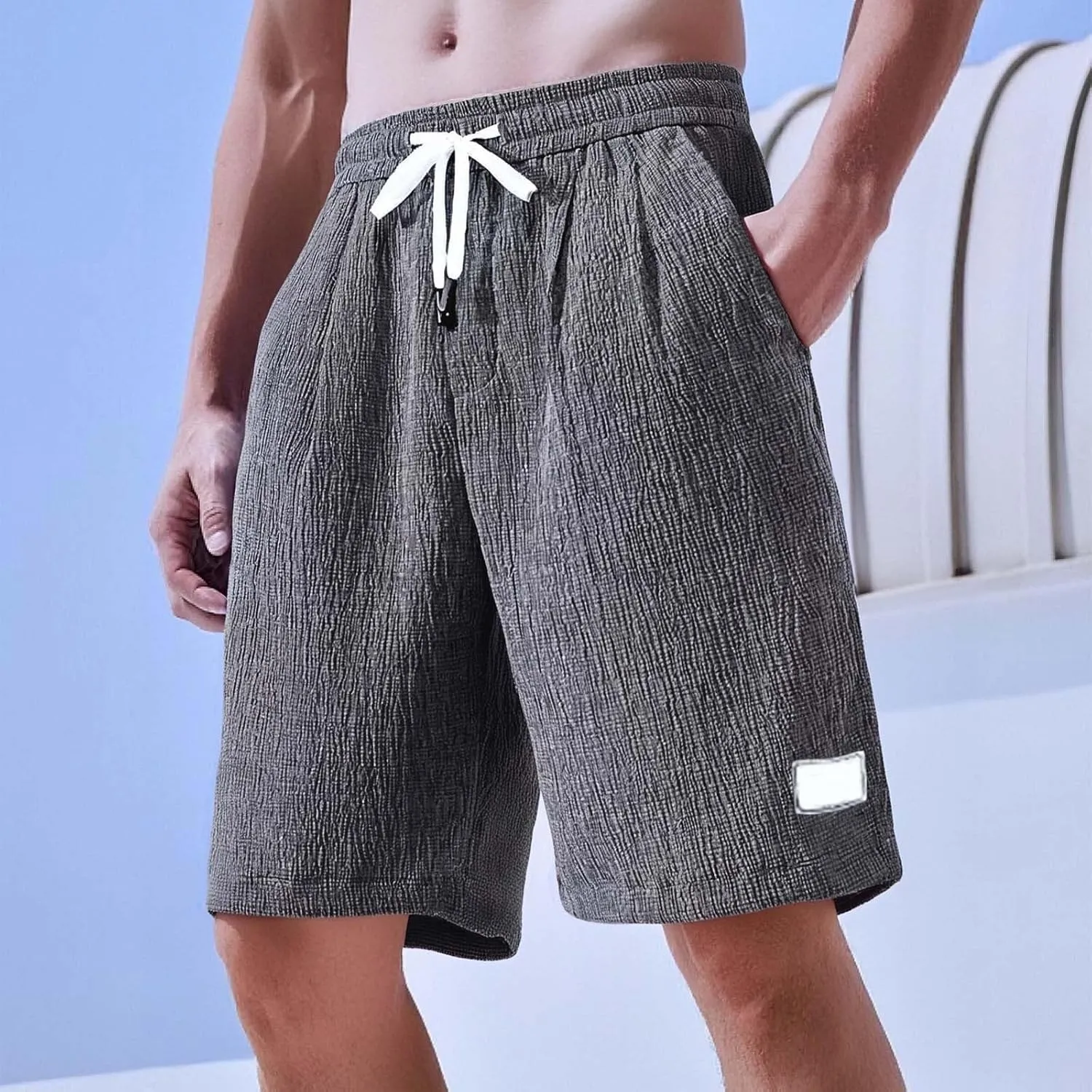 Men's Corduroy Shorts Moisture Wicking Casual Athletic Short Pants Elastic Waist Drawstring Lightweight Beach