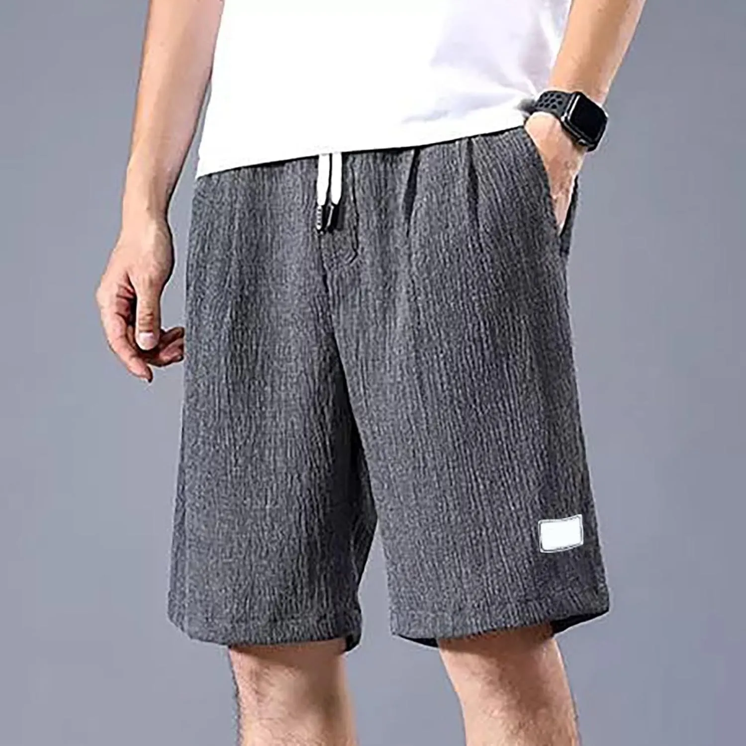 Men's Corduroy Shorts Moisture Wicking Casual Athletic Short Pants Elastic Waist Drawstring Lightweight Beach