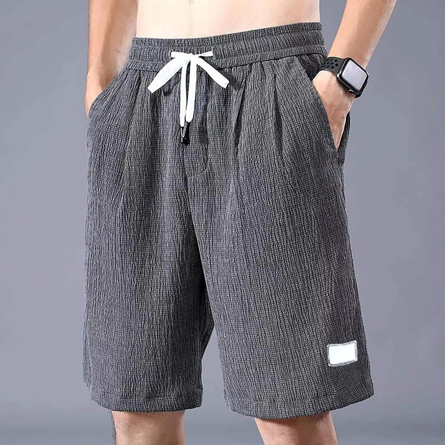 Men's Corduroy Shorts Moisture Wicking Casual Athletic Short Pants Elastic Waist Drawstring Lightweight Beach