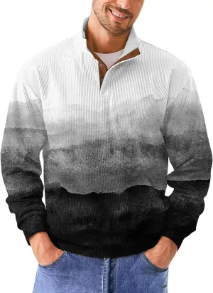 Mens Corduroy Sweatshirt For Long Sleeve Button Stand Collar Fashion Casual Vintage Graphic Sports Pullover