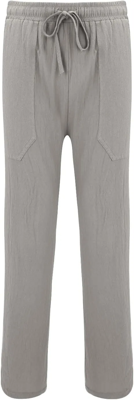 Mens Cotton Linen Harem Pants Elastic Waist Wide Leg Baggy Yoga Trousers Drawstrings Lightweight Summer Beach Pants for Men