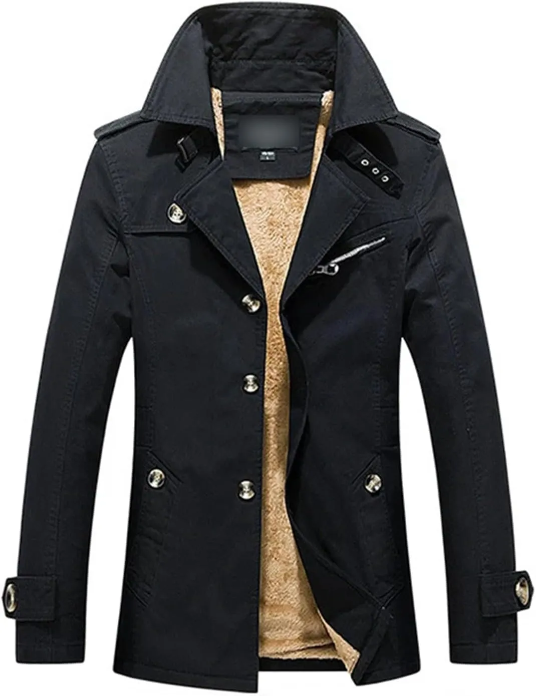 Men's Cotton-Padded Mid-Length Fleece Jacket Plus-Size Trench Coat Cotton Wash Autumn Winter Casual Jackets For Men
