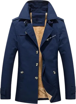 Men's Cotton-Padded Mid-Length Fleece Jacket Plus-Size Trench Coat Cotton Wash Autumn Winter Casual Jackets For Men