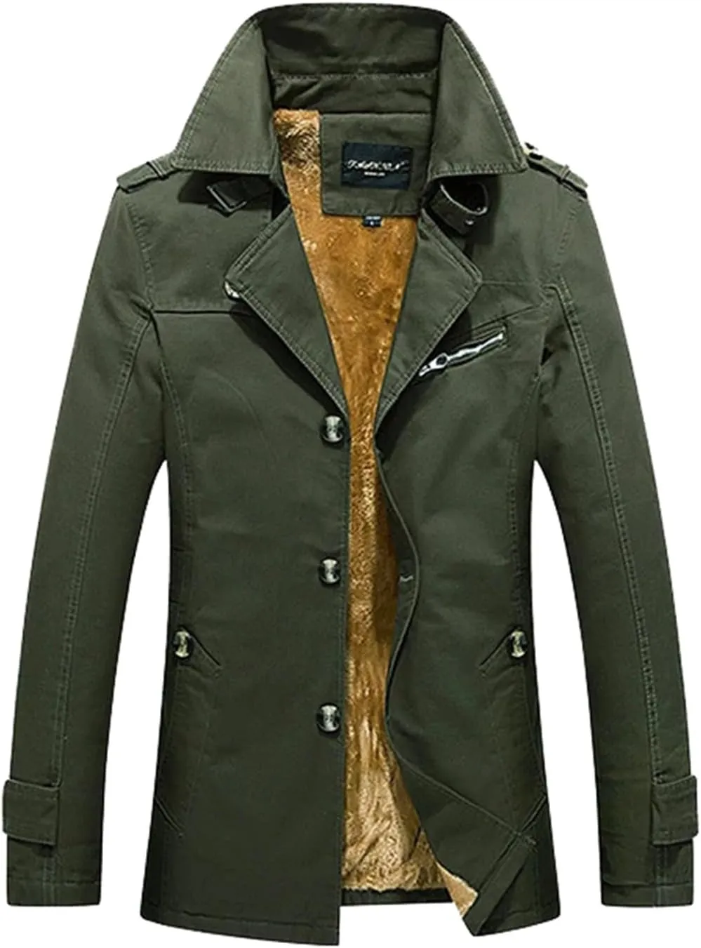 Men's Cotton-Padded Mid-Length Fleece Jacket Plus-Size Trench Coat Cotton Wash Autumn Winter Casual Jackets For Men