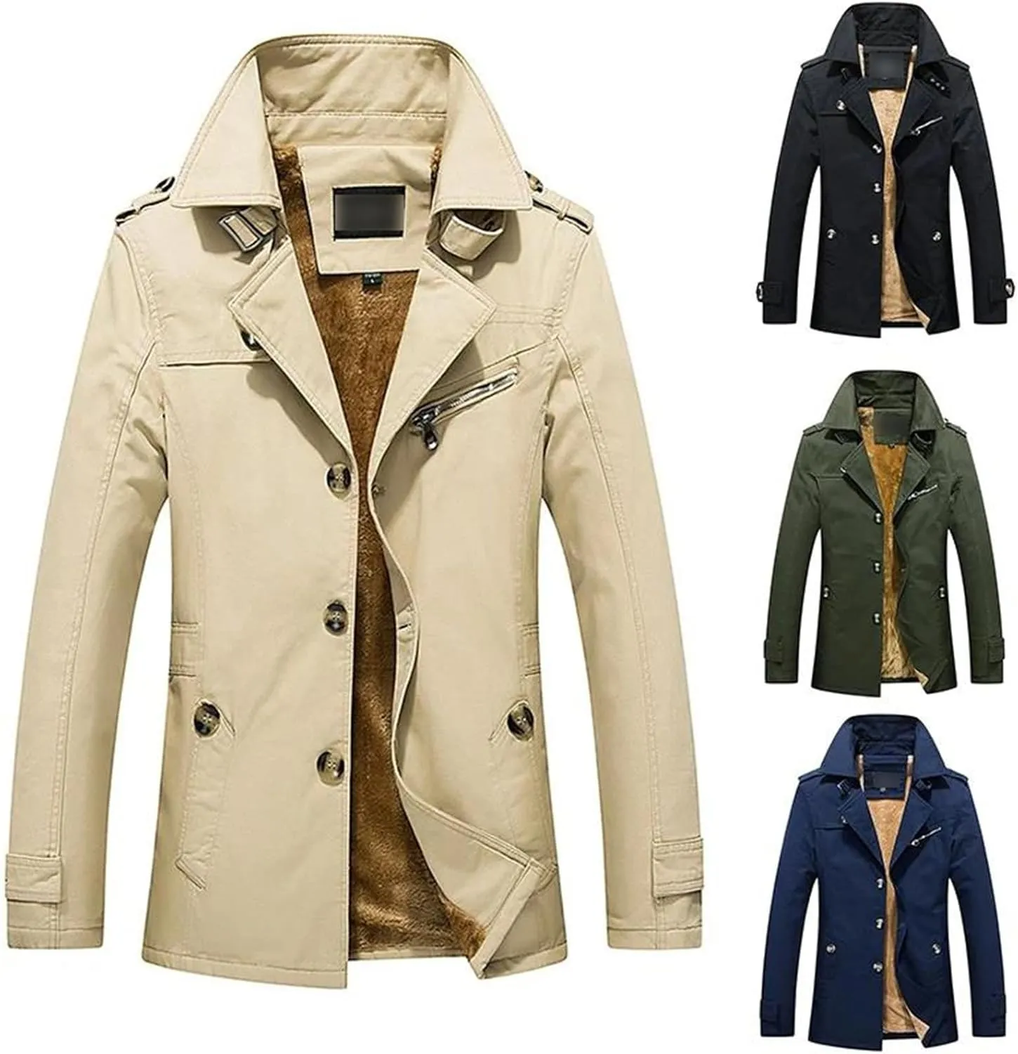 Men's Cotton-Padded Mid-Length Fleece Jacket Plus-Size Trench Coat Cotton Wash Autumn Winter Casual Jackets For Men