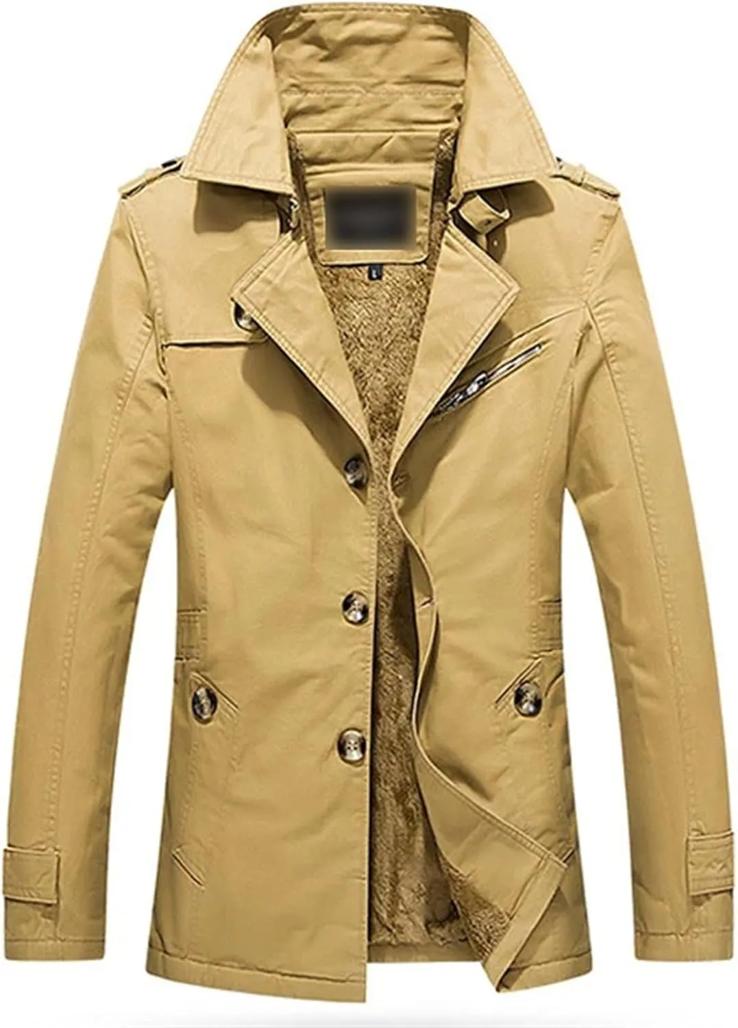 Men's Cotton-Padded Mid-Length Fleece Jacket Plus-Size Trench Coat Cotton Wash Autumn Winter Casual Jackets For Men