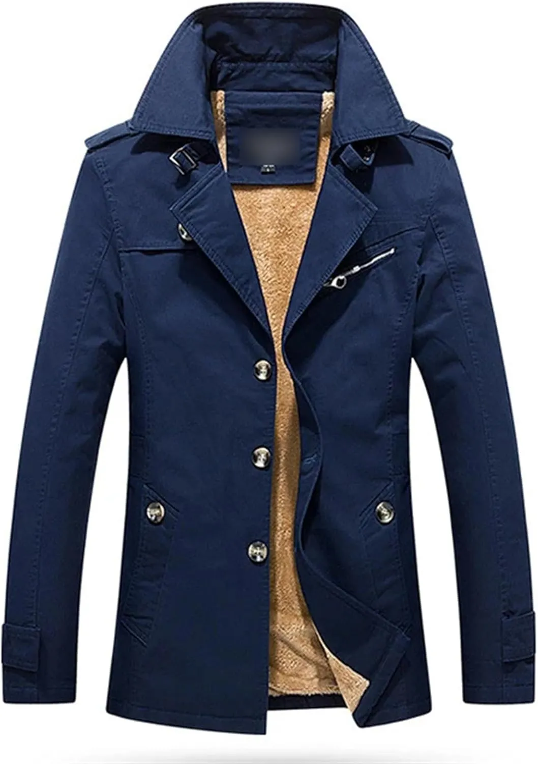 Men's Cotton-Padded Mid-Length Fleece Jacket Plus-Size Trench Coat Cotton Wash Autumn Winter Casual Jackets For Men
