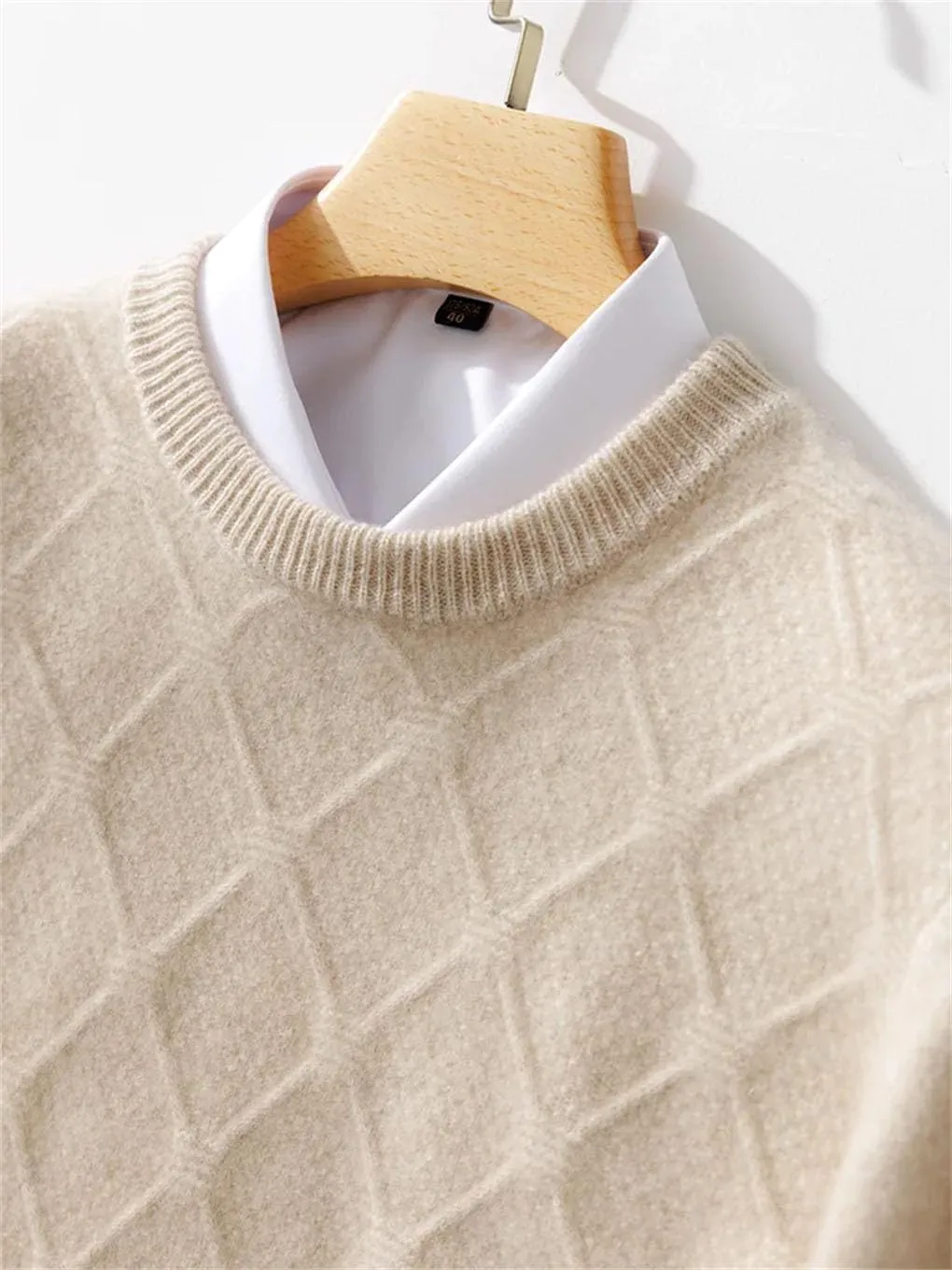 Men's Crewneck Wool Pullover Sweater Long Sleeve Knitwear Sweater Casual Relax Fit Jumper Tops
