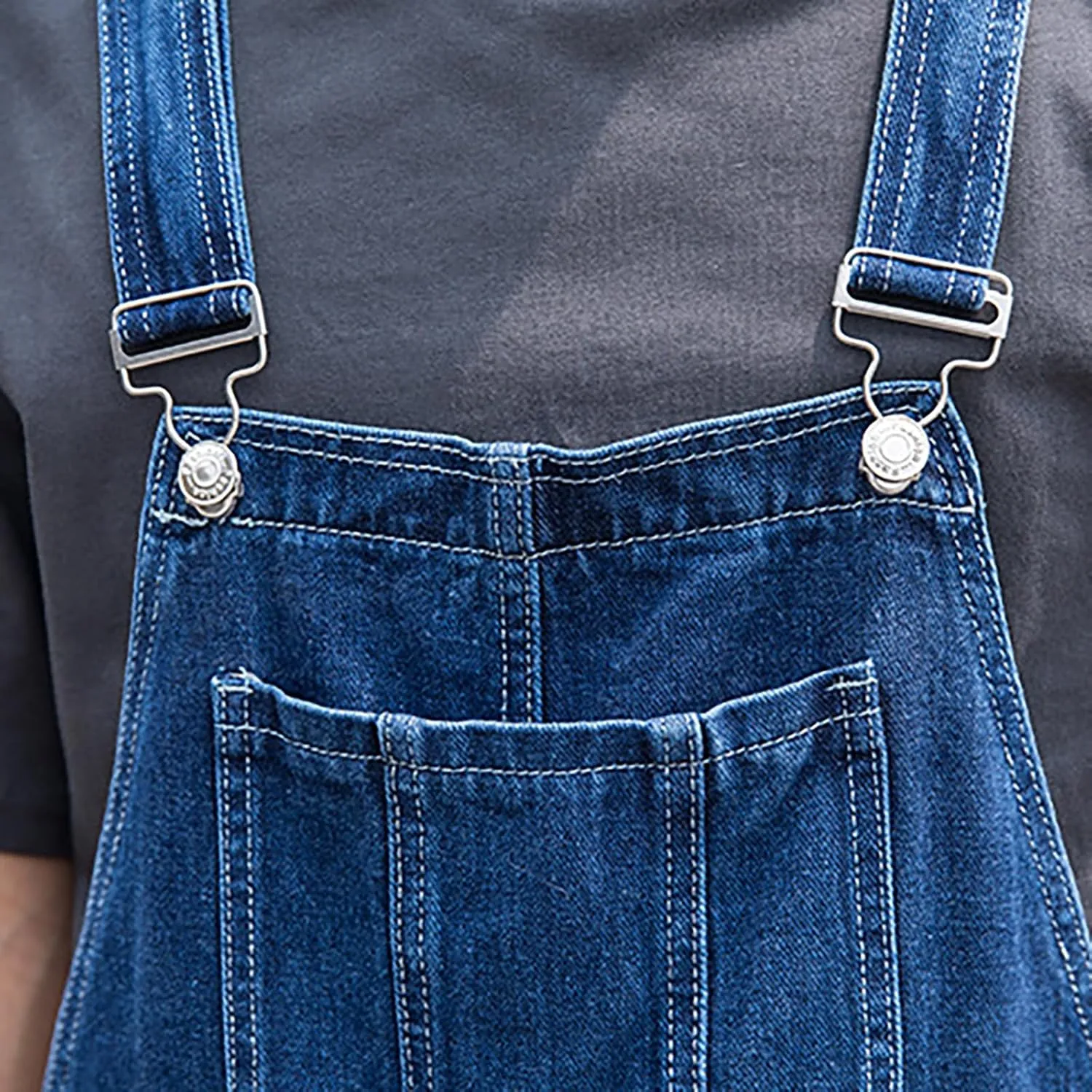 Men's Denim Bib Overall Jean Romper Trousers Cotton Relaxed Fit Pants Fashion Workwear Jumpsuit with Pockets