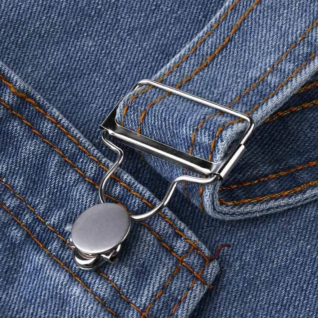 Men's Denim Bib Overall Jean Romper Trousers Cotton Relaxed Fit Pants Fashion Workwear Jumpsuit with Pockets