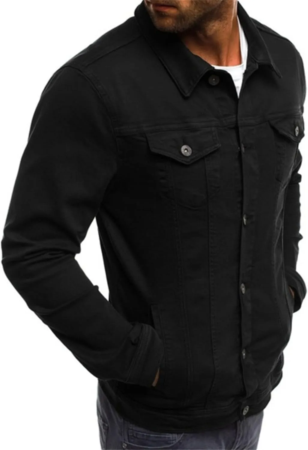 Mens Denim Jacket Cozy Classic Overshirt Long Sleeve Slim Fit Button Up Denim Top Shirt Jacket Trucker Jacket with Pockets