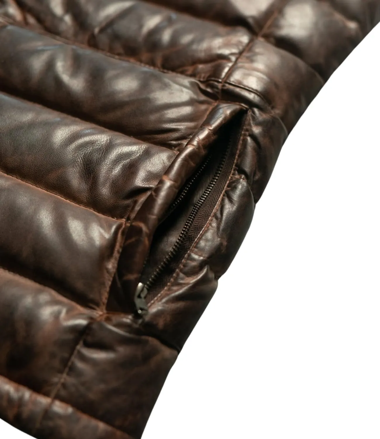 Mens Down Puffer Vest real lambskin leather Waistcoat Quilted Goosy Down Bubble Jacket