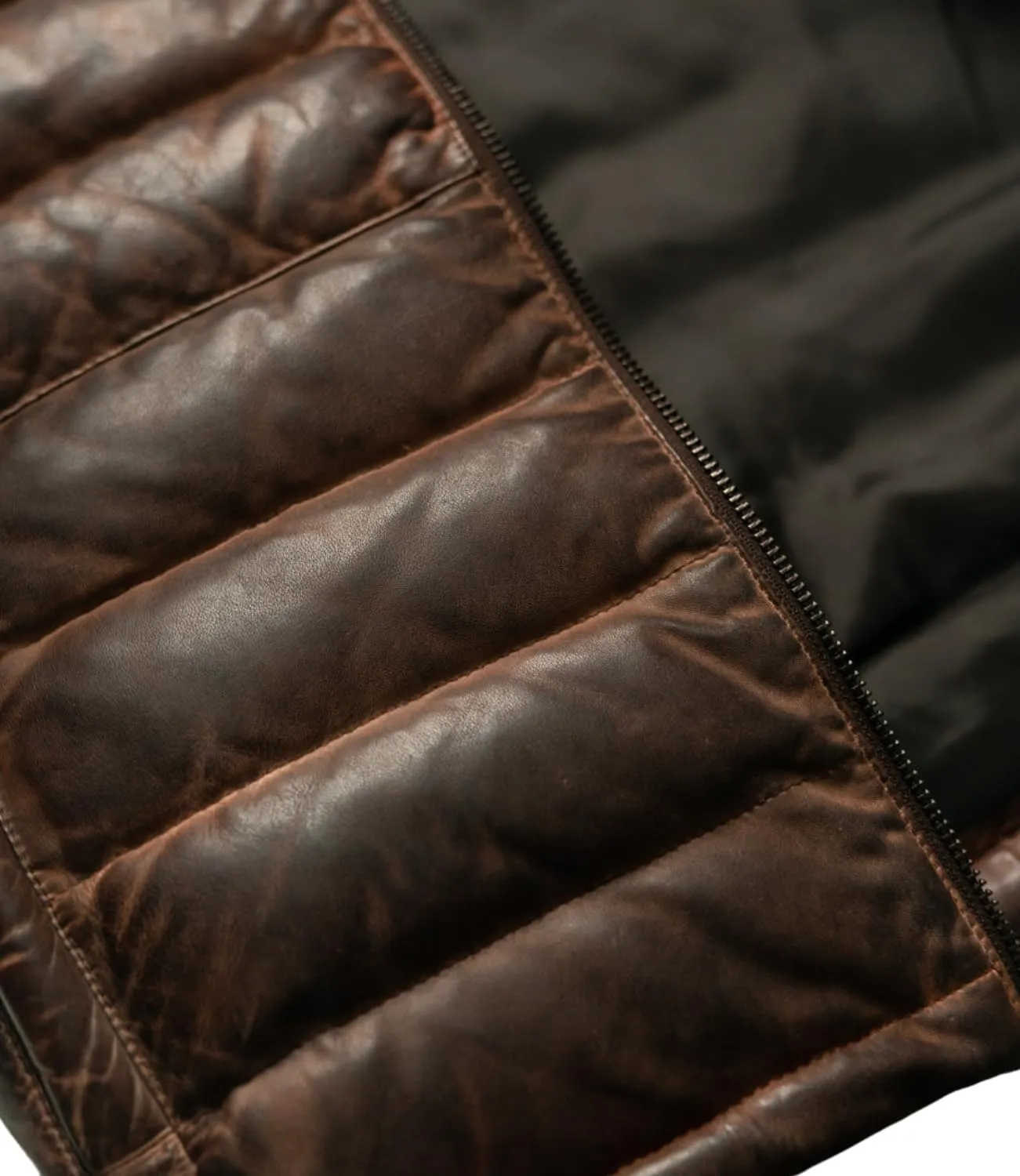 Mens Down Puffer Vest real lambskin leather Waistcoat Quilted Goosy Down Bubble Jacket