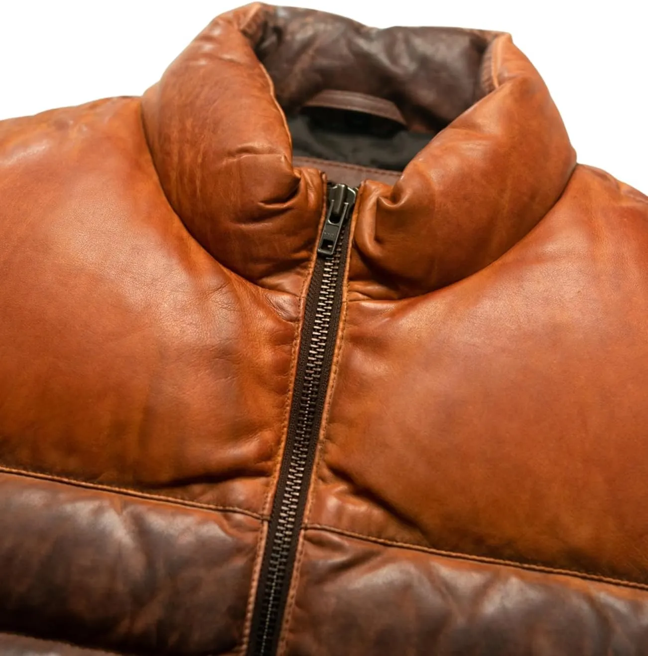Mens Down Puffer Vest real lambskin leather Waistcoat Quilted Goosy Down Bubble Jacket