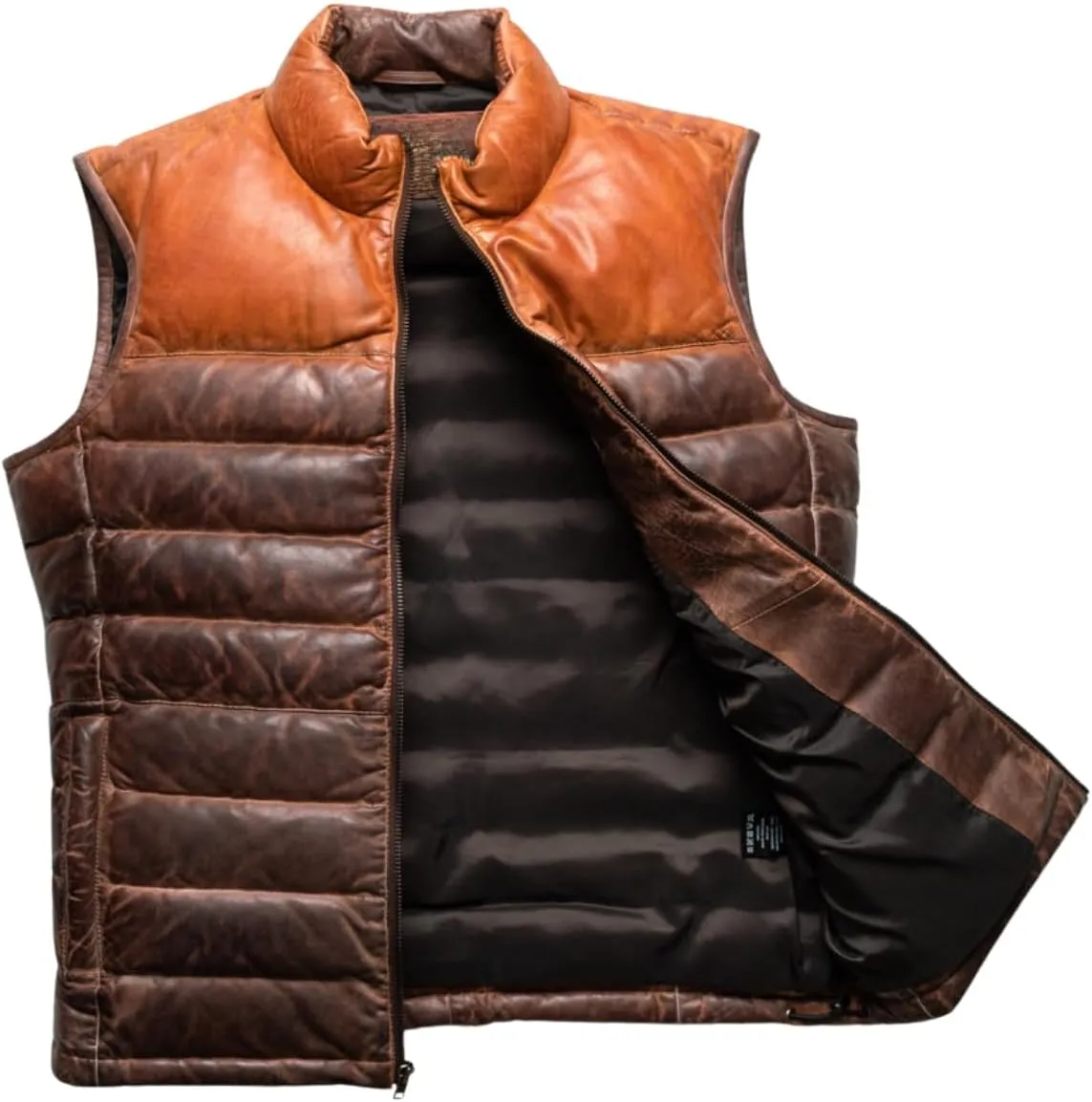 Mens Down Puffer Vest real lambskin leather Waistcoat Quilted Goosy Down Bubble Jacket