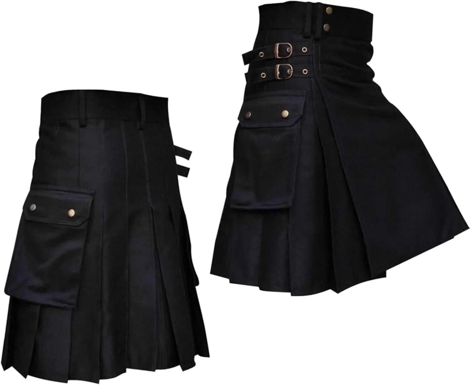 Mens Fashion Casual Skirt Scottish Style Plaid Contrast Pocket Pleated Skirt Cute Pleated Skirt