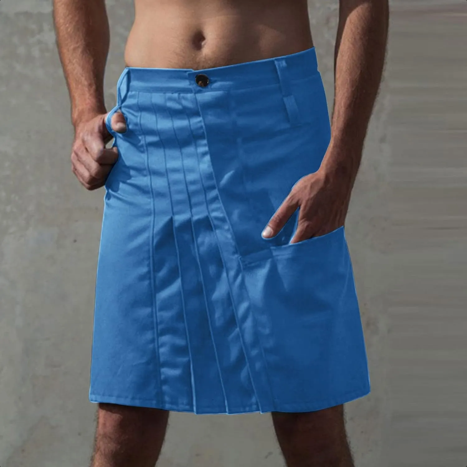 Mens Fashion Pleated Skirt Casual Skirt Skirt Scottish Style Retro Solid Pocket Pleated Skirt