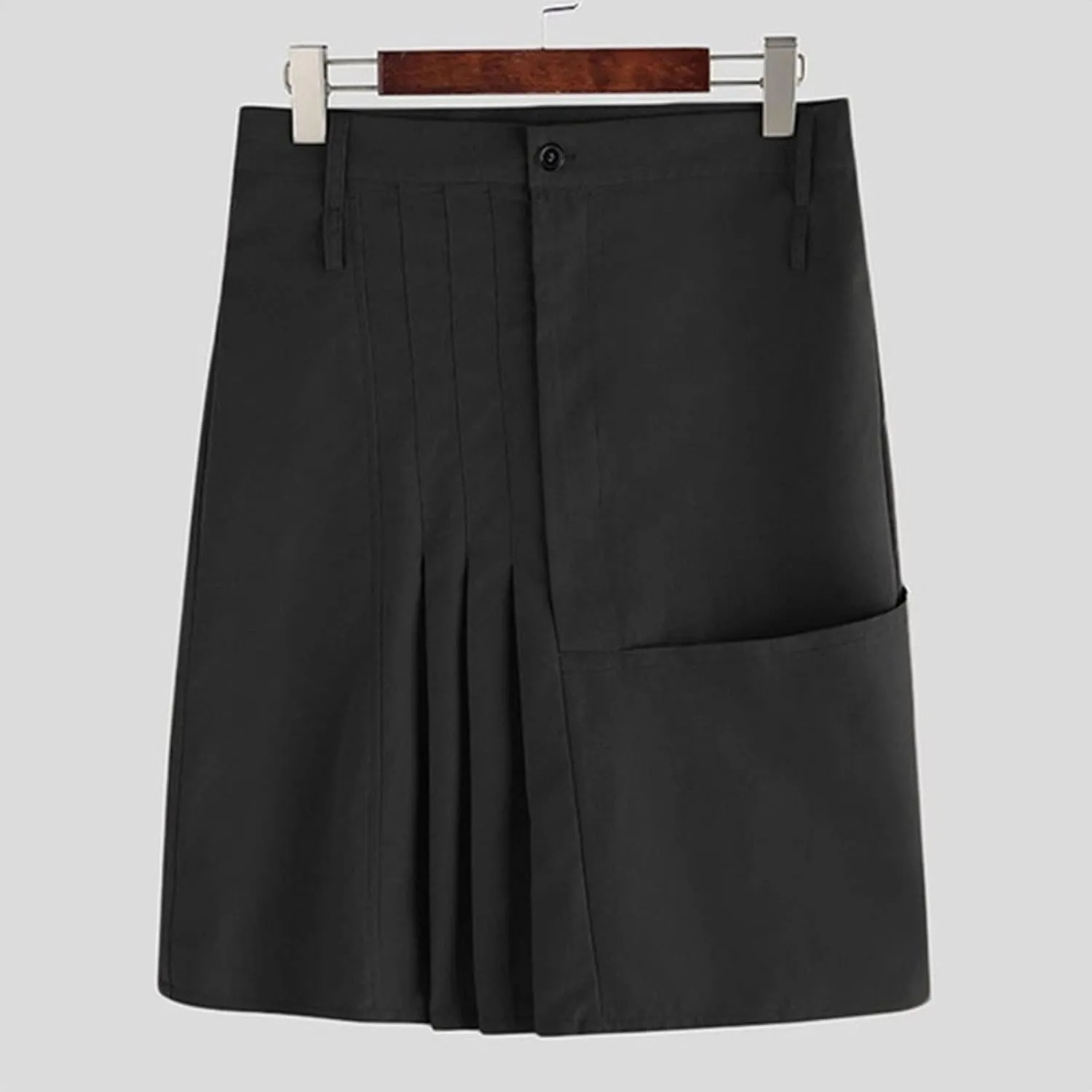 Mens Fashion Pleated Skirt Casual Skirt Skirt Scottish Style Retro Solid Pocket Pleated Skirt