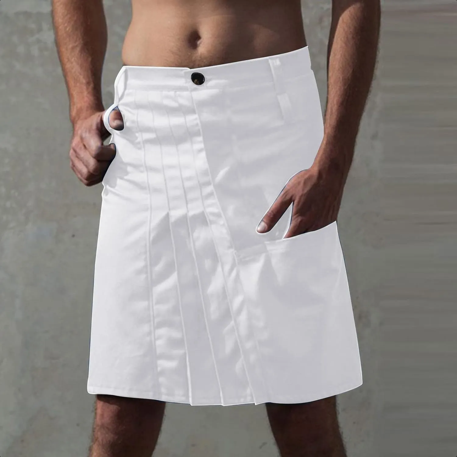 Mens Fashion Pleated Skirt Casual Skirt Skirt Scottish Style Retro Solid Pocket Pleated Skirt