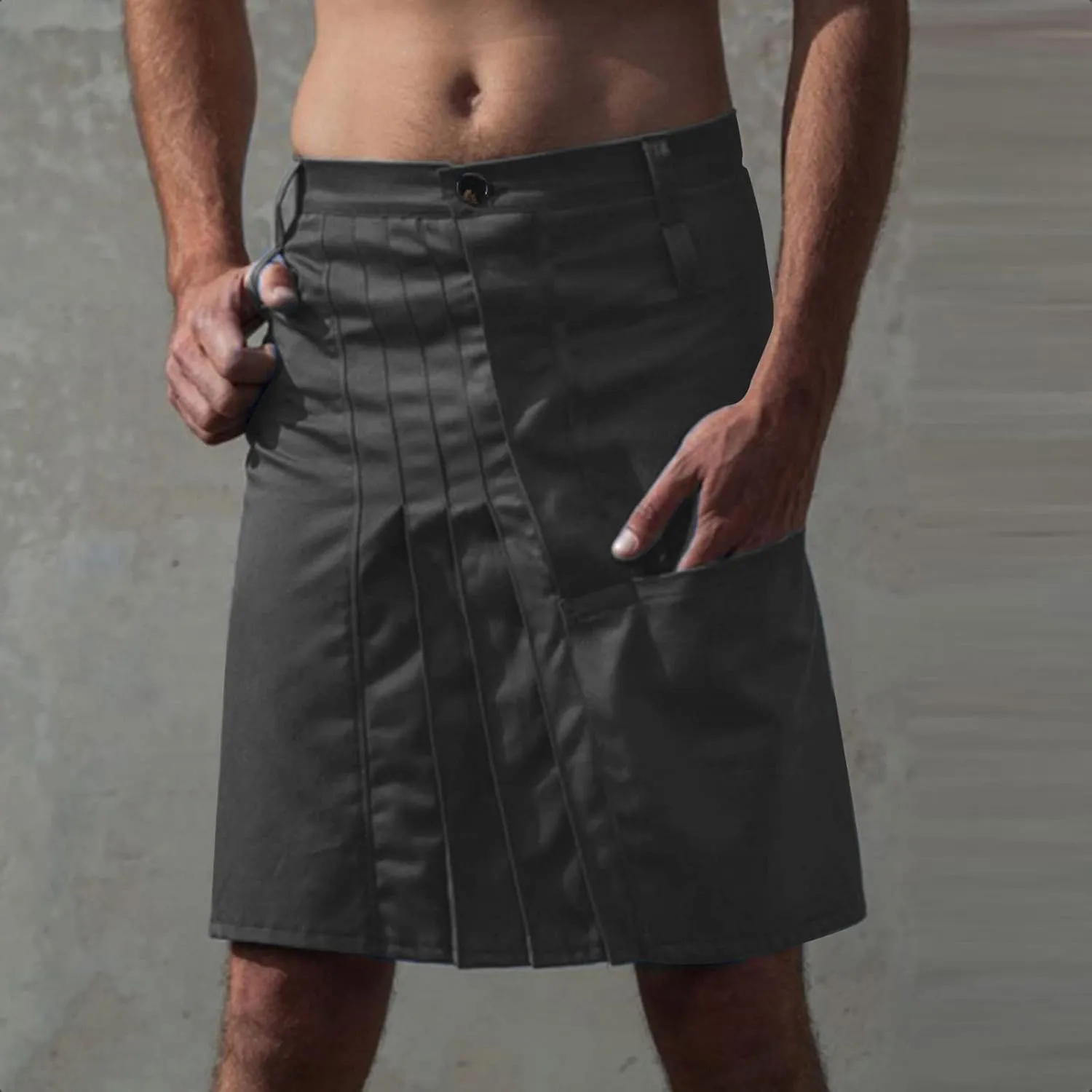 Mens Fashion Pleated Skirt Casual Skirt Skirt Scottish Style Retro Solid Pocket Pleated Skirt