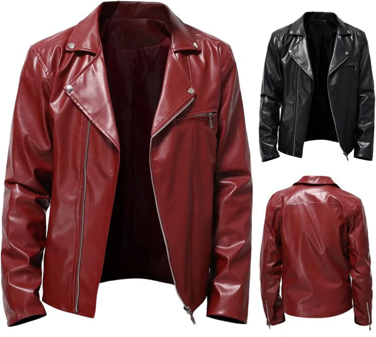 Men's Faux Leather Motorcycle Jacket Military Bomber Cargo Jackets Windproof Coat Original Zip Biker Motorcycle Outwear