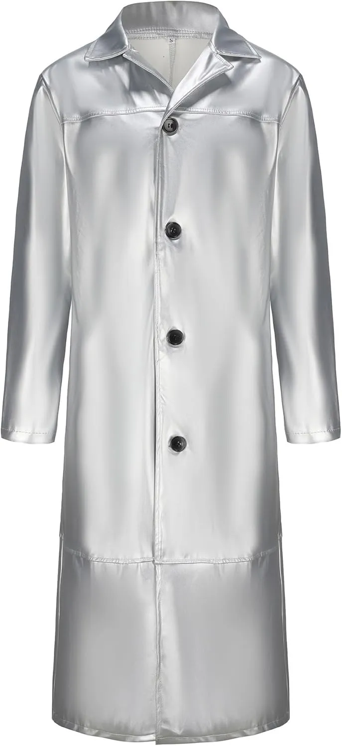 Men's Faux Leather Trench Coat Classic Fit Full Length PU Jacket Motorcycle Long Punk Coats