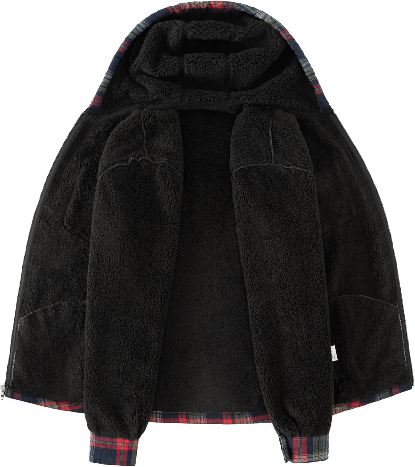 Men's Flannel Plaid Hooded Jackets Full Zip Sherpa Fleece Lined Hoodies Fashion Warm Coat