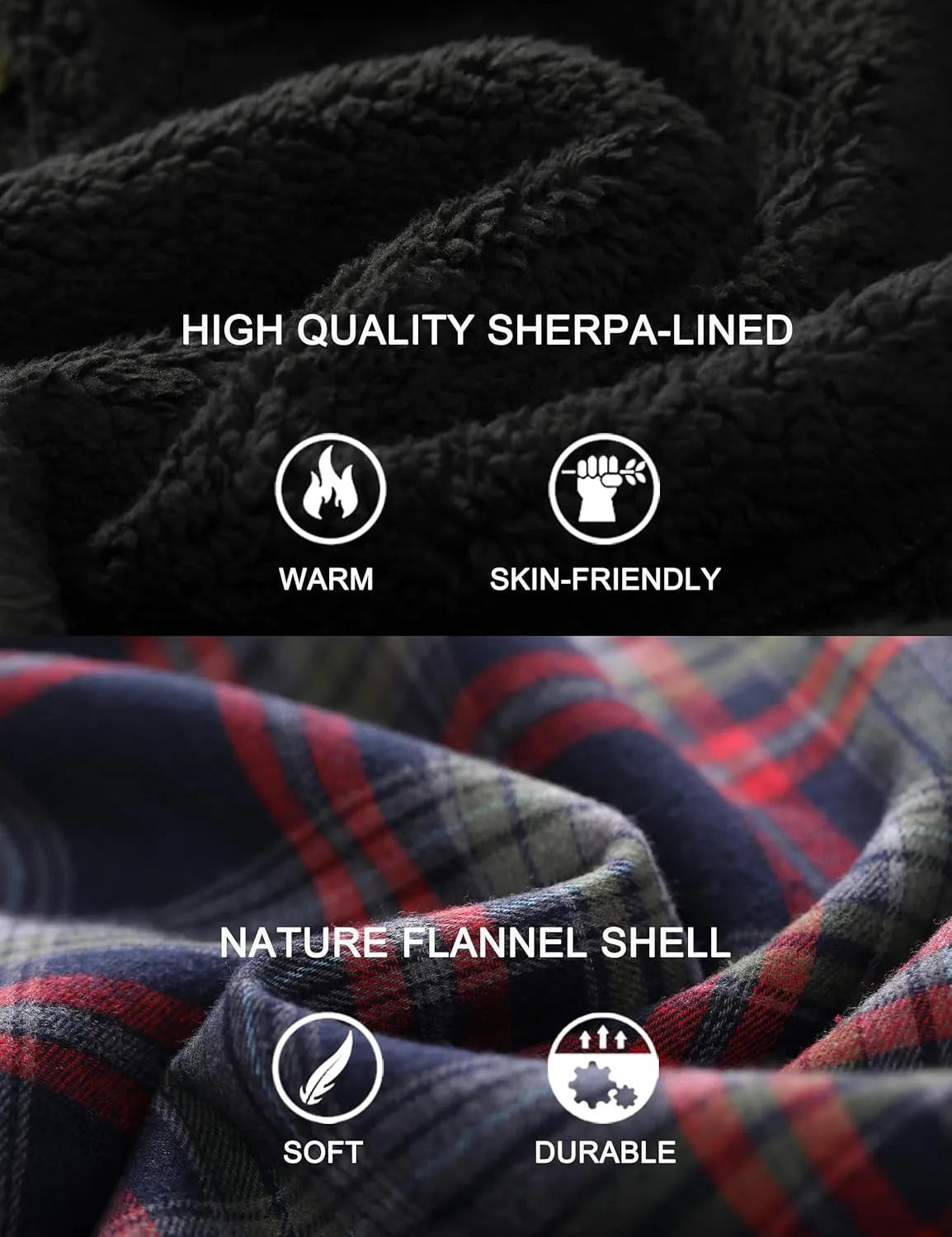 Men's Flannel Plaid Hooded Jackets Full Zip Sherpa Fleece Lined Hoodies Fashion Warm Coat