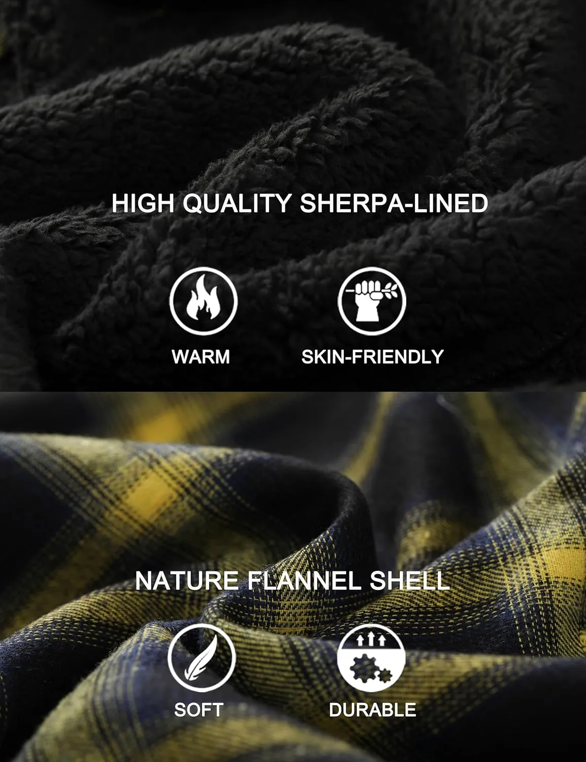 Men's Flannel Plaid Hooded Jackets Full Zip Sherpa Fleece Lined Hoodies Fashion Warm Coat