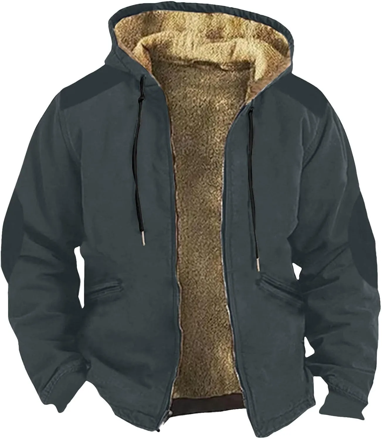 Mens Fleece Jacket,Winter Sherpa Lined Jackets For Men Hoodie Big And Tall Full Zip Up Coats Outdoor Work Coat M-7Xl