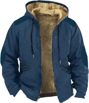 Mens Fleece Jacket,Winter Sherpa Lined Jackets For Men Hoodie Big And Tall Full Zip Up Coats Outdoor Work Coat M-7Xl
