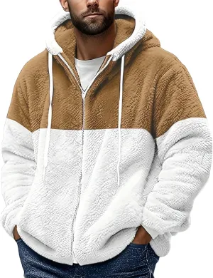 Men's Full Zip Up Hoodie Jacket Fluffy Fuzzy Fleece Hooded Sweatshirt Winter Casual Outdoor Athletic Track Jacket