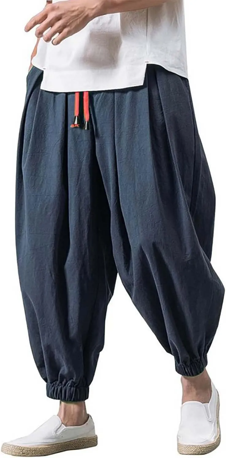 Men's Green Plus Size Harem Pants - Casual, Yoga, Jogging - Drawstring Waist - Solid Color - One Size