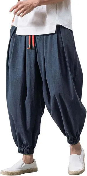 Men's Green Plus Size Harem Pants - Casual, Yoga, Jogging - Drawstring Waist - Solid Color - One Size