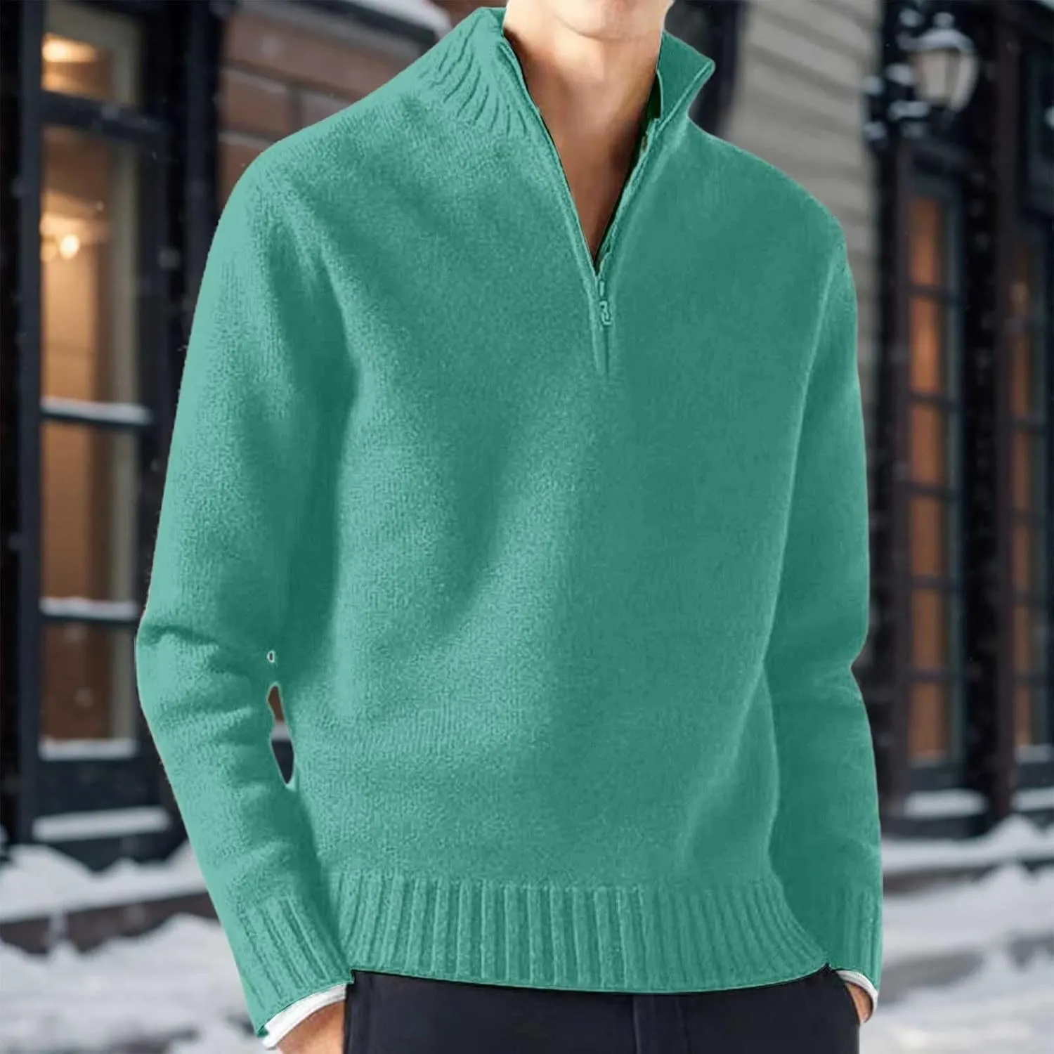 Mens Half Zip Pullover Sweater Casual Simple Bottom Sweater Warm Wool Knit Long Sleeve Coats Fashion Soft Sweatshirt