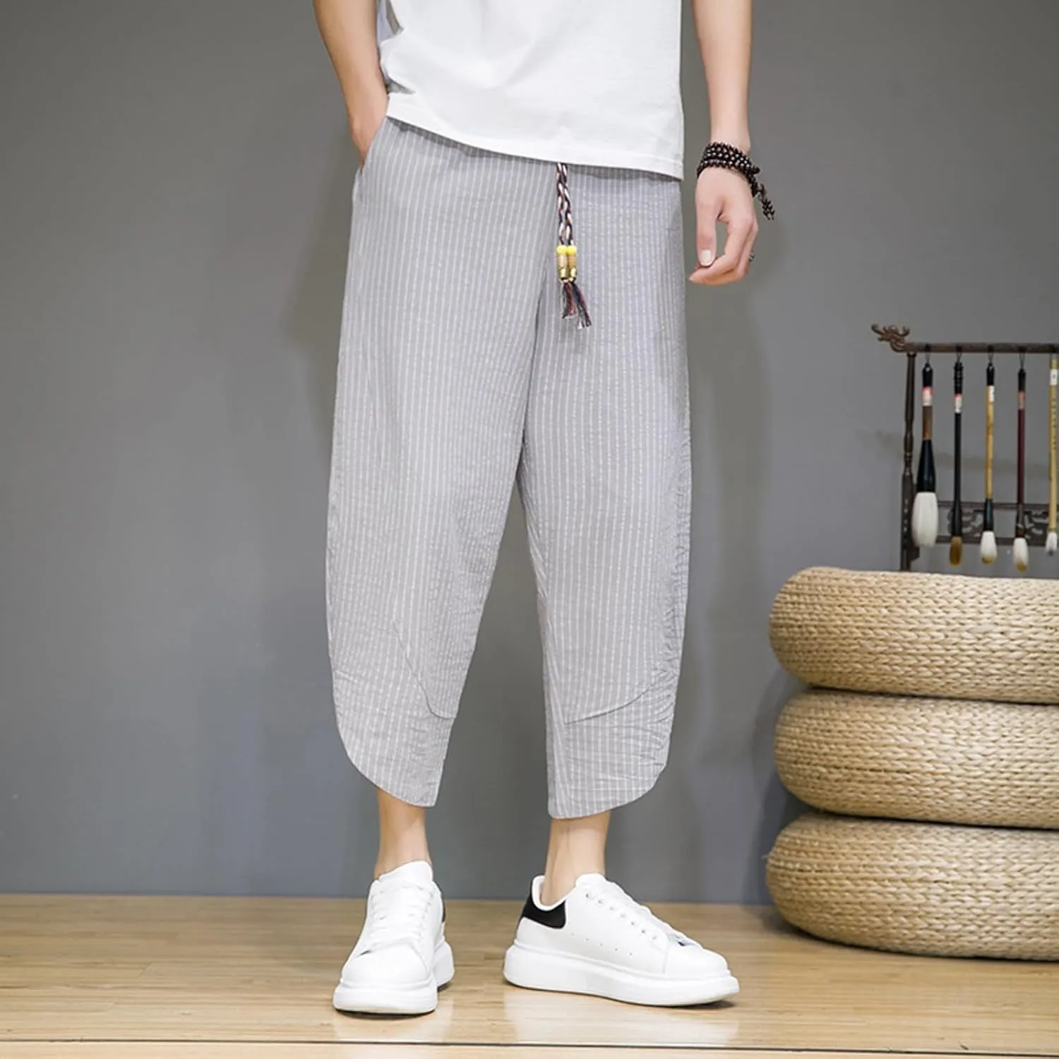 Mens Harem Pants Shorts Long Graphic with Pockets for Men Summer Lounge Boho Plus Size Beach Yoga