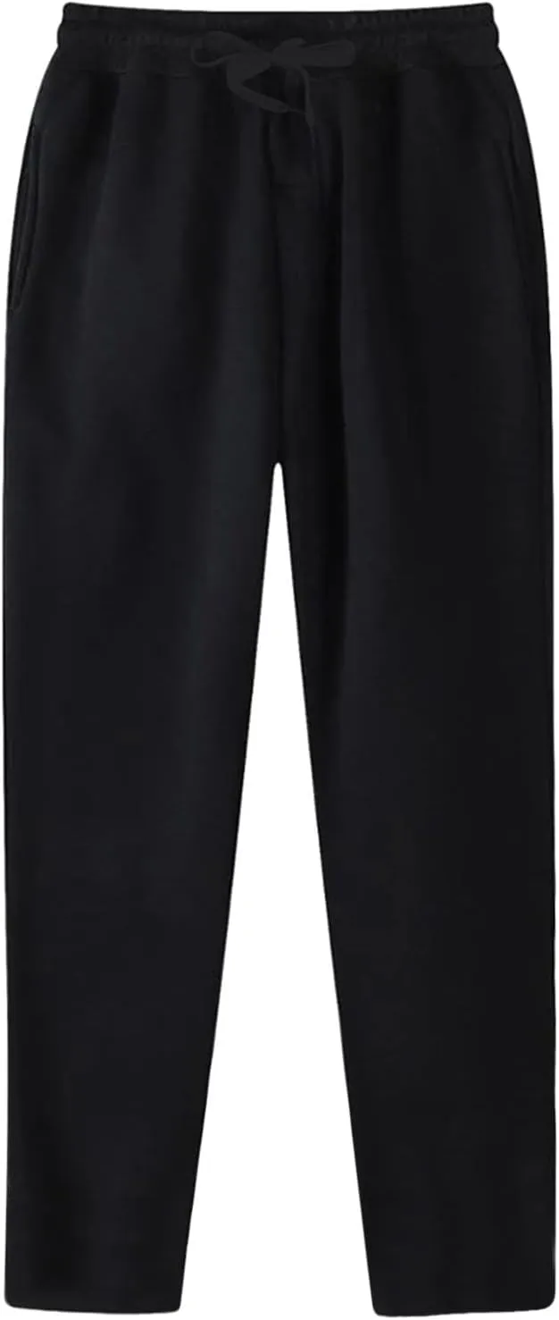 Mens Heavyweight Fleece Cargo Sweatpants, Baggy Drawstring Elastic Waist Pockets Loose Jogger Athletic Pants