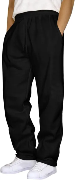 Mens Heavyweight Fleece Cargo Sweatpants, Baggy Drawstring Elastic Waist Pockets Loose Jogger Athletic Pants