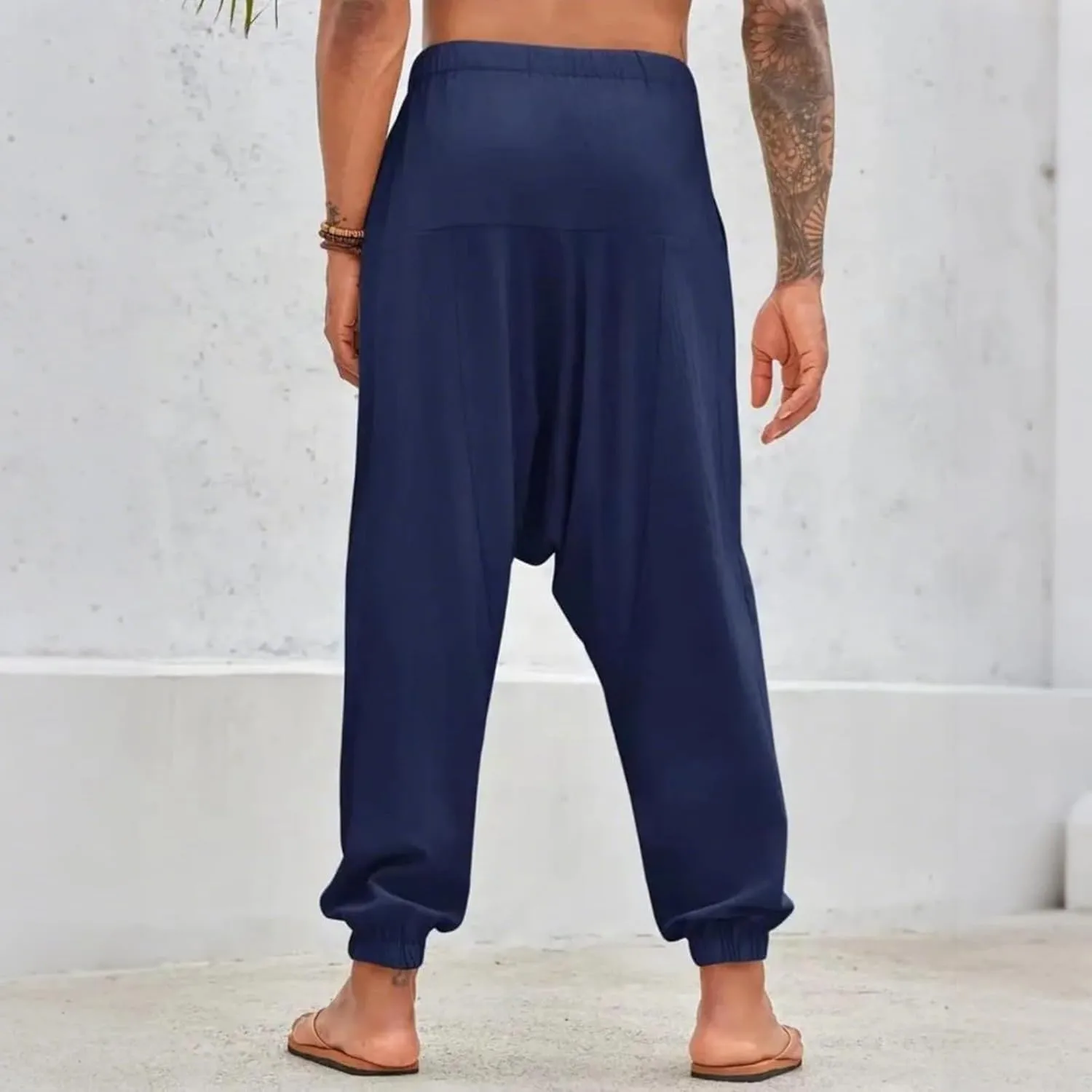 Mens Hippie Harem Pants Casual Elastic Drawstring Japanese Pants Basics Baggy Yoga Drop Crotch Trouser